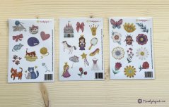 VÝHODNÝ SET / 3x samolepky / na kolo, odrážedlo, helmu / květiny, princezny, kočky